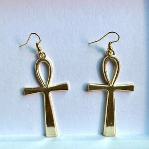 Gold Ankh Dangle Earrings